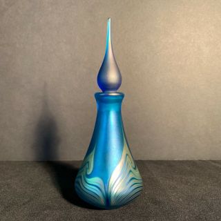 Cobalt Blue Correia Perfume Bottle Art Glass Silver Iridescent Heart Signed