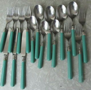 Stanley Roberts Spectrum Flatware Spoons Knifes Forks Stainless Steel Green 17pc