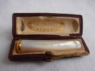 Antique French Solid Gold 18k Mother Of Pearl Cigarette Holder,  Early 20th.