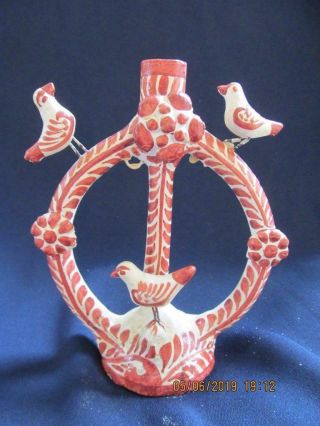 Mexican Folk Art Pottery Tree Of Life Candle Holder Candlestick