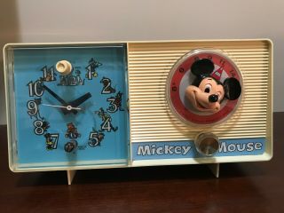 1960 GENERAL ELECTRIC WHITE MICKEY MOUSE TUBE CLOCK RADIO MODEL C2418A 2