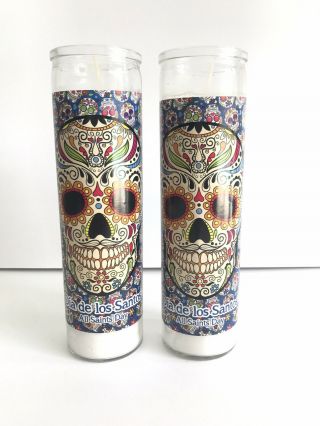 (2) Sugar Skull Dia De Los Muertos Day Of The Dead 8 " Candles Halloween