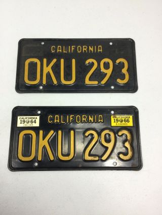 1963 California License Plates Pair Gold On Black Oku 293
