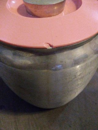 Vintage Kromex 1950’s Aluminum Covered Cookie jar canister PINK lid version mcm 2