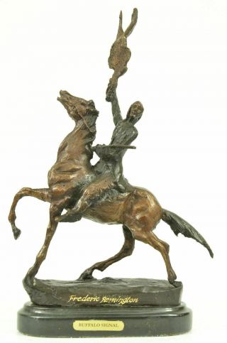 Buffalo Signal Native American Western Bronze Sculpture By Frederic Remington 14