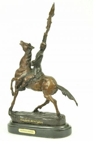 BUFFALO SIGNAL Native American Western Bronze Sculpture by Frederic Remington 14 5