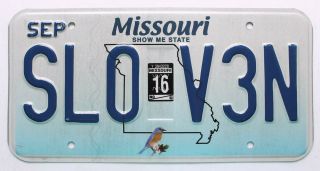 Missouri 2016 Bluebird License Plate,  Sl0 V3n,  Quality