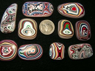 Fordite - 10 Unique Kenworth Cabachons - Reversible - Polished All Around.