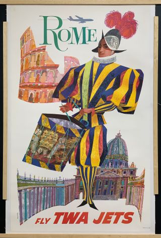 Rome Twa By David Klein Vintage Travel Poster - Restored Linen Backed