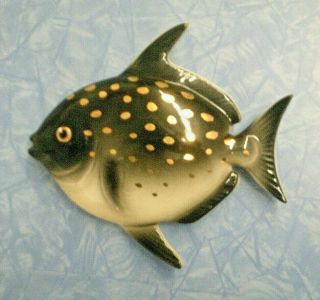Vintage Lefton Black W/ Gold Dots Ceramic Fish Wall Plaque Decor Made In Japan