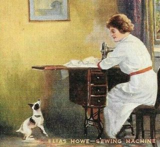 R.  Atkinson Fox,  Elias Howe - Sewing Machine,  Lady Sewing,  Dog,  Small Print 1920s 2