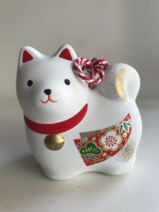 1x Japanese 3 " (h) White Lucky Dog Clay Bell/ornament 830 - 693