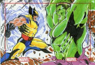 Marvel 75th Anniversary Sketch Card - Rainer Lagunsad - Wolverine Vs Hulk Puzzle