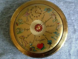 Unique Vintage Goldtone Compact Case - Unusual Clock Face Decoration - No Res