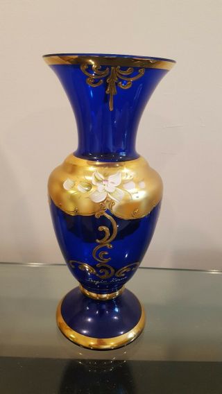 Jewish Murano Glass Vase Sergio Zane Blue Gold Hanukkah Menorah Judaica Hebrew 3