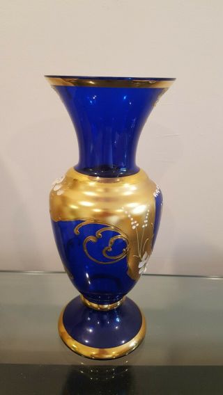 Jewish Murano Glass Vase Sergio Zane Blue Gold Hanukkah Menorah Judaica Hebrew 4