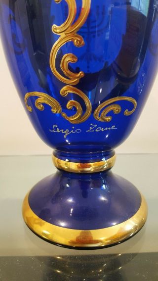 Jewish Murano Glass Vase Sergio Zane Blue Gold Hanukkah Menorah Judaica Hebrew 5