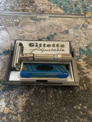 Gillette " Fat Boy " Adjustable Safety Razor In Case,  Vintage Double Edge Shaving