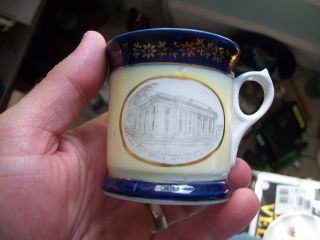 Early Blue & Yellow Pittsfield Massachusetts Souvenir Cup Post Office 1910 Era