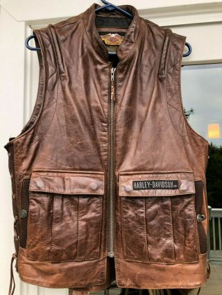Harley Davidson Brown Distressed Leather Motorcycle Vest Medium M