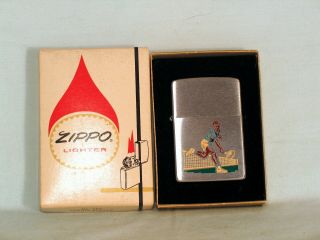 Zippo 1978 Pocket Lighter: Tennis Player W Tennis 180 Marked On Box
