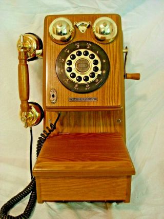 Retro Wall Telephone Vintage Wood Old Country Kitchen Crosley Cr91w Oak Wood