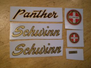 Complete Vintage Schwinn Approved Mens Panther Balloon Tire Bicycle Decal Set
