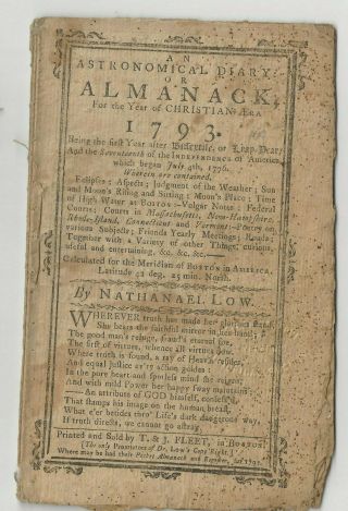 1793 Almanac By Nathanael Low