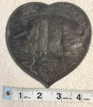 Vintage Metal Heart Shaped Souvenir From Lookout Mountain Tennessee - 1918 Rare 2