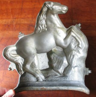 Antique HEAVY DIE CAST Two - Part Rearing Horse Mold Chocolate Candy w/ Handles 4