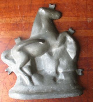 Antique HEAVY DIE CAST Two - Part Rearing Horse Mold Chocolate Candy w/ Handles 6