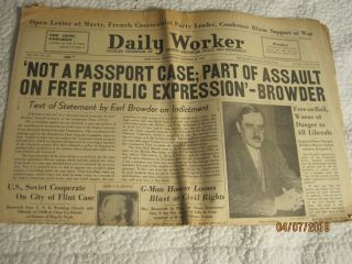 Commie Newspaper Vintage Oct.  25,  1939 York Daily Worker One Of A Kind,  Rare