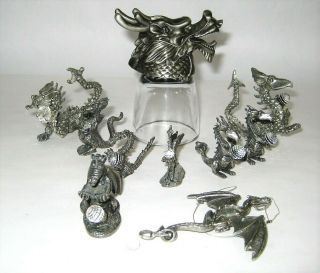 Pewter Dragon Figurines Wapw Scm Sun Catcher Curio 9 Dragons 1 Shot Glass Got
