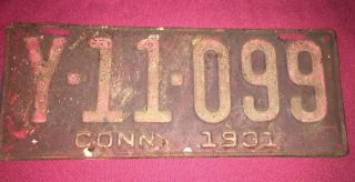 1931 Connecticut License Plate Tag Aly - 11 - 099 Ct Antique Vintage Rusty Antique