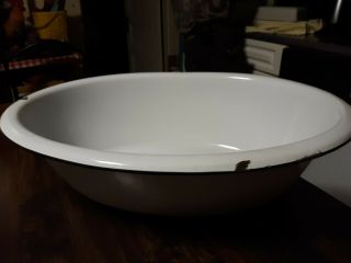Vintage Porcelain Enamel Baby Bath Tub Wash Basin Large Oval White 25x18x6
