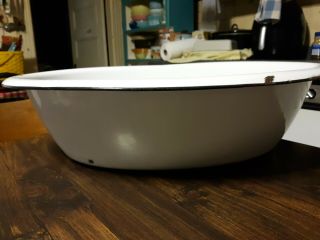 Vintage Porcelain Enamel Baby Bath Tub Wash Basin Large Oval White 25x18x6 4