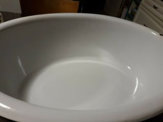 Vintage Porcelain Enamel Baby Bath Tub Wash Basin Large Oval White 25x18x6 5