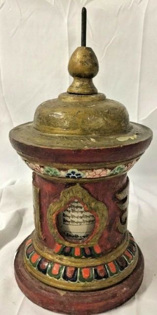 Chinese Antique Wood Prayer Wheel Temple Tibetan Buddhism Hand Crafted