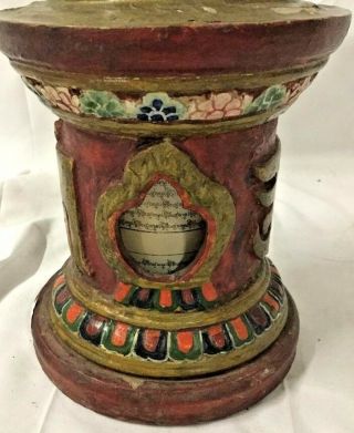 Chinese Antique wood prayer wheel Temple Tibetan Buddhism hand crafted 2