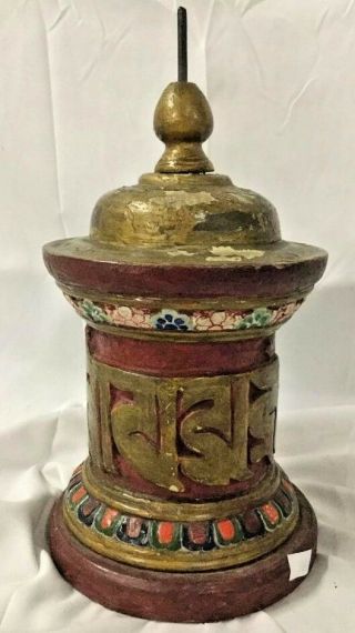 Chinese Antique wood prayer wheel Temple Tibetan Buddhism hand crafted 3