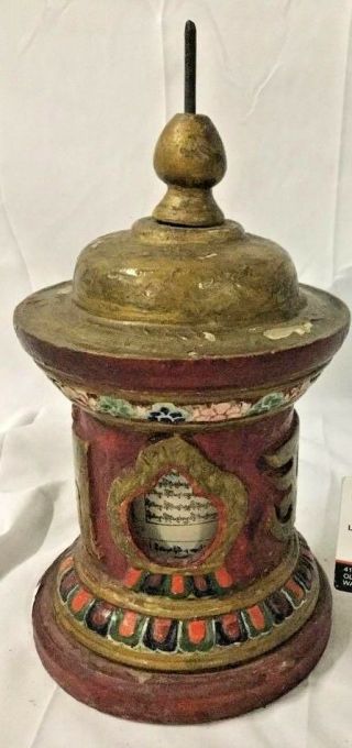 Chinese Antique wood prayer wheel Temple Tibetan Buddhism hand crafted 4