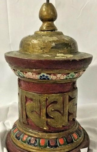 Chinese Antique wood prayer wheel Temple Tibetan Buddhism hand crafted 5