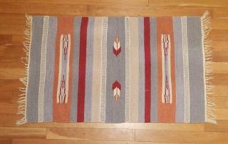 Vintage Native American Geometric Tribal Wool Rug Weaving 38 X 21 - 1/2