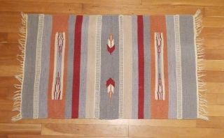 Vintage Native American Geometric Tribal Wool Rug Weaving 38 x 21 - 1/2 2