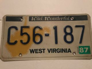 1987 West Virginia License Plate.  C56 - 187