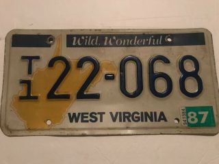 1987 West Virginia License Plate.  T122 - 068