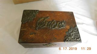 Antique Cigar Humidor Box Lined W/tin,  Brass Ornament Lock (no Key)