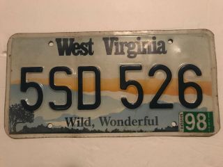 1998 West Virginia License Plate.  5sd 526