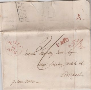 1825 Usa Philadelphia Transatlantic Liverpoool Ship Letter To Joseph Shipley