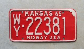 1965 Wyandotte County Kansas License Plate Wy - 22381 Passenger Car Mancave Chevy